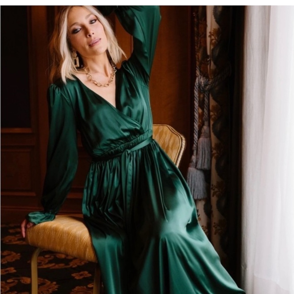 Baltic Born Holly Satin Maxi Dress Emerald Green Small